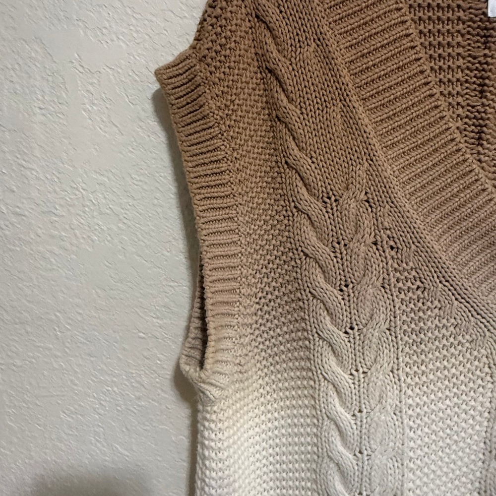 The Drop Brown Ombre Cable Knit Sweater Vest Womens Small 100% Cotton V-Neck - Picture 4 of 9
